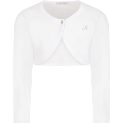 Monnalisa Kids' Ivory Cardigan For Girl With Logo In Bianco