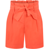 Bonpoint Teen Belted High-waisted Shorts In Orange