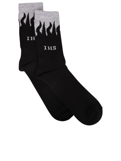 Ihs Flame Print Socks In Black