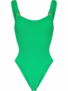Hunza G Seersucker Texture Open-back Swimsuit In Green