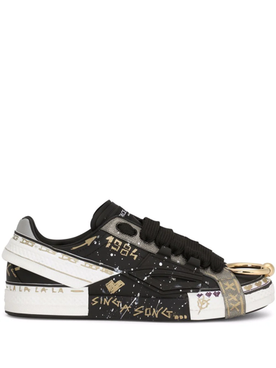 Dolce & Gabbana Portofino Hand-painted Sneakers In Black