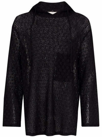 Song For The Mute Hooded Open Weave Sweater In Black