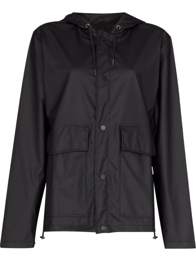 Rains Hooded Coated-shell Jacket In Black