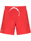 Lacoste Logo-patch Drawstring Swim Shorts In Red