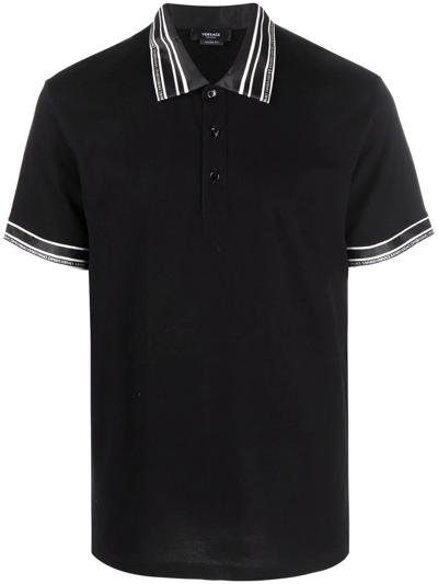 Versace 条纹边饰polo衫 In Black