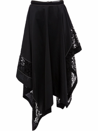 Jw Anderson Asymmetric Corded Lace-trimmed Taffeta Skirt In Black