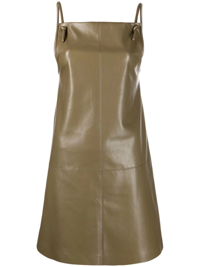 Nanushka Olive Green Vegan Leather Mini Dress In Black