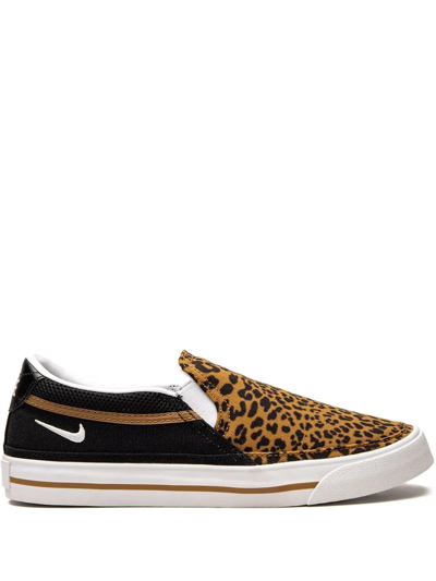 Nike Women's Court Legacy Leopard Slip-on Casual Sneakers From Finish Line In Black