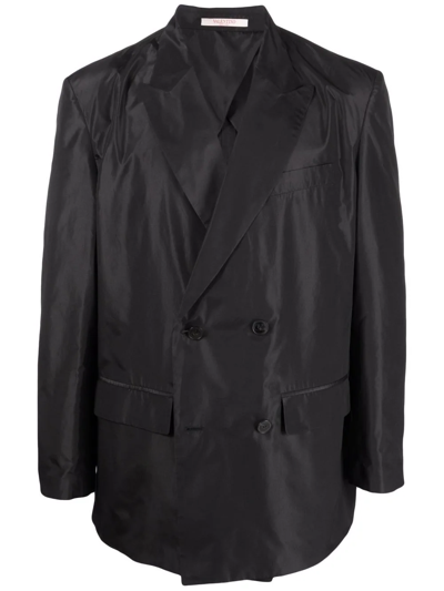 Valentino Double-breasted Washed Taffeta Blazer In Black