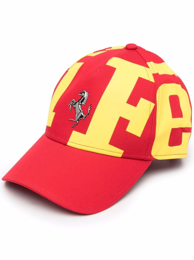 Ferrari All-over Logo Print Baseball Cap In Rot