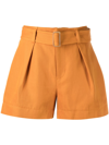 Vince Belted Cotton-twill Tailored Shorts In Orange