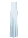 Aidan Mattox Crystal-embellished Draped Stretch-satin Gown In Steel Blue