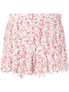 Msgm Cotton Shorts With Floral Print And Ruffle Detailing In Weiss