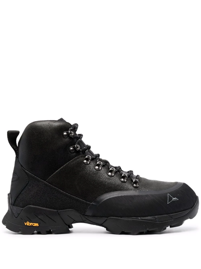 Roa Short Boot With Lug Sole And Metal Eyelets In Black
