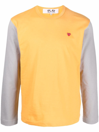 Comme Des Garçons Play Logo-embroidered Colour-block T-shirt In Orange