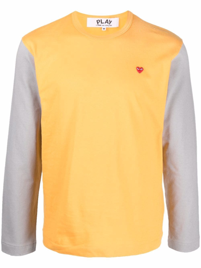 Comme Des Garçons Play Logo刺绣拼色t恤 In Orange