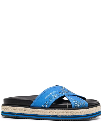 Kenzo Bandana-print Platform Sandals In Blau