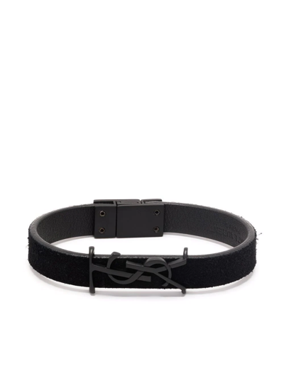 Saint Laurent Logo-embellished Suede Bracelet In Black