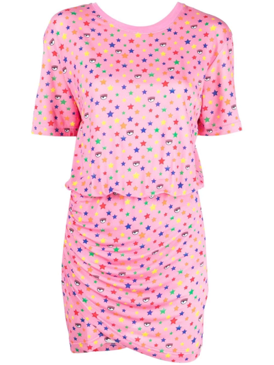 Chiara Ferragni Rainbow Ruched T-shirt Dress In Pink