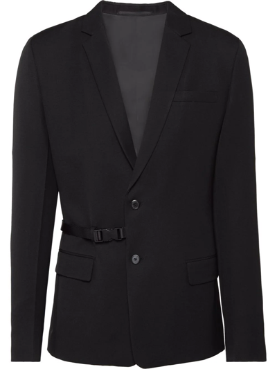 Prada Single-breasted Gabardine Wool Jacket In Black