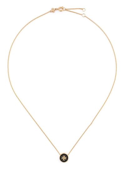 Tory Burch Kira Enameled Pendant Necklace In Tory Gold Black