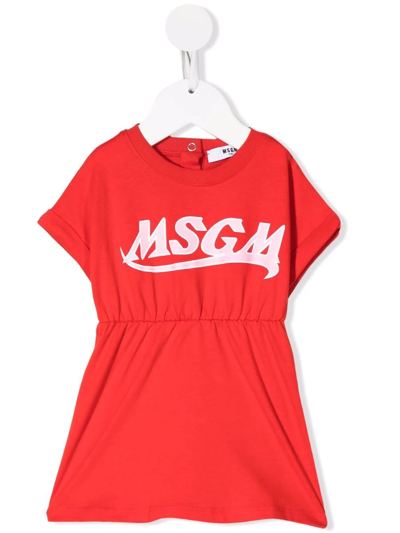 Msgm Babies' Logo-print T-shirt Dress In Red