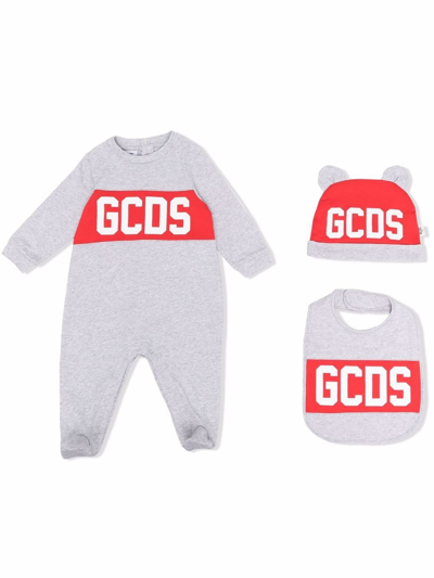 Gcds Logo-print Baby Grow Set In Grey