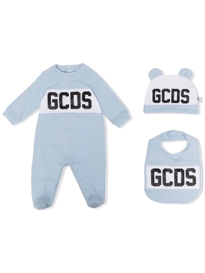 Gcds Logo-print Baby Grow Set In Blue