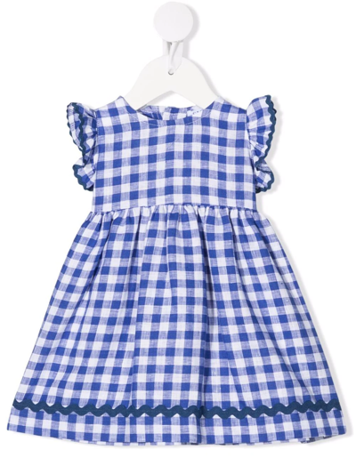 Siola Babies' Gingham-print Ruffle Linen Dress In Blue