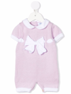 Siola Bow-detail Ribbed-knit Romper In Purple