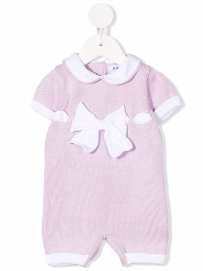 Siola Babies' Bow-detail Ribbed-knit Romper In Purple