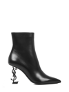 Saint Laurent Opyum Leather Pointy-toe Ankle Boots In Black