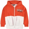 DKNY DKNY ORANGE + WHITE BRANDED ZIP THROUGH HOODED JACKET,D35S15