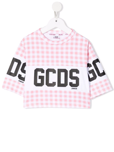 Gcds Kids Pink & White Cropped Checkered T-shirt