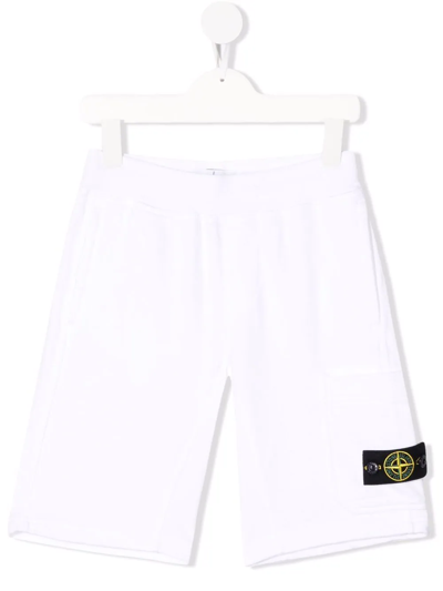 Stone Island Junior Teen Compass-motif Multi-pocket Cargo Shorts In White