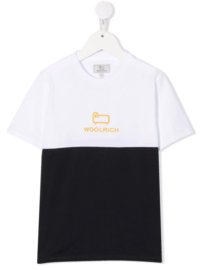 Woolrich Teen Logo-print Colour-block T-shirt In Blue
