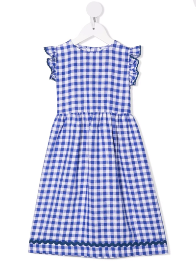 Siola Kids' Gingham-print Eco Linen Dress In Blue