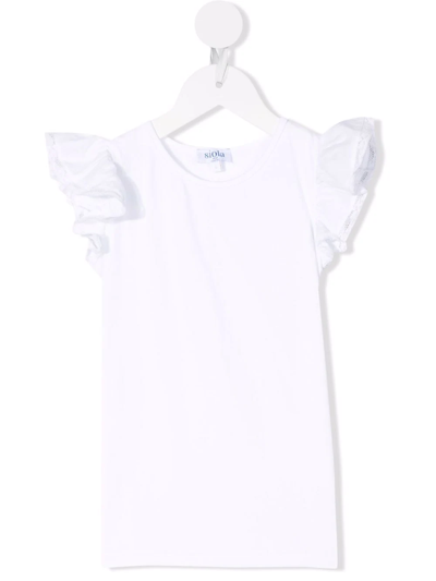 Siola Kids' Ruffle-sleeve Top In Bianco