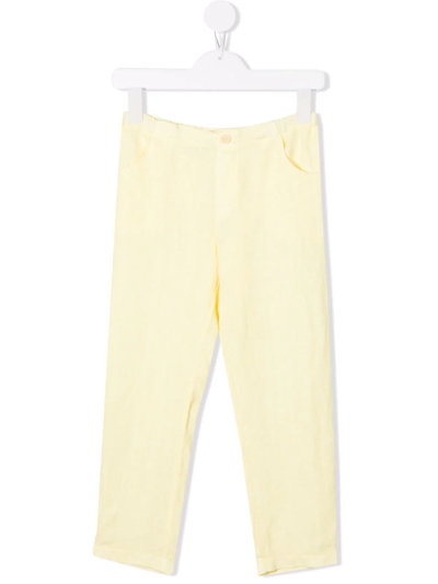 Siola Kids' Straight-leg Linen Trousers In Yellow
