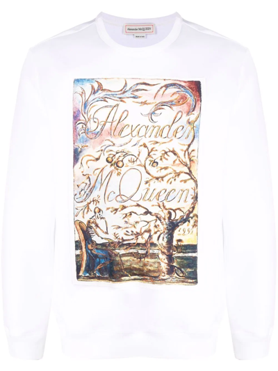 Alexander Mcqueen Printed Cotton-blend Jersey Sweatshirt In White