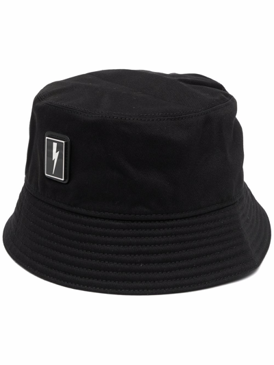 Neil Barrett Thunderbolt-print Bucket Hat In Black