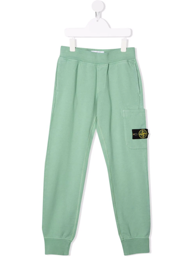 Stone Island Kids' Side Logo-patch Track Trousers In Green