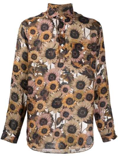 Lardini Floral-print Cutaway-collar Shirt In Multi