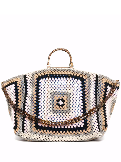 La Milanesa Crochet-panel Top-handle Shoulder Bag In Grigio/rosa