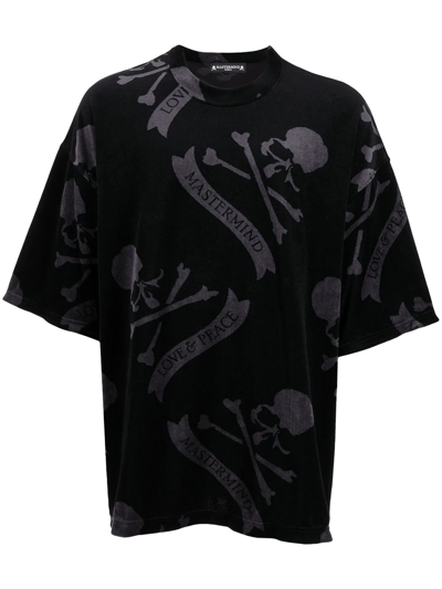 Mastermind Japan World Skull Velour & Cotton T-shirt In Black