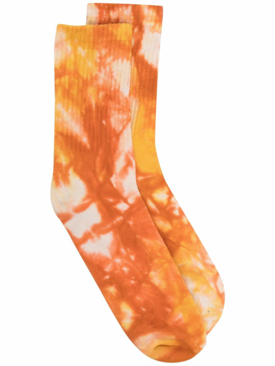 Isabel Marant Tie-dye Logo Socks In Orange