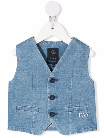 Fay Babies' Denim Logo Waistcoat In Blue