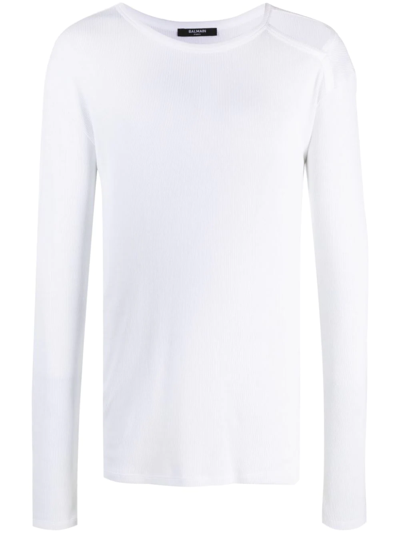 Balmain Cut-out Long-sleeve T-shirt In White