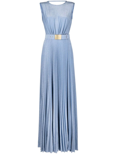 Elisabetta Franchi Pleated Cowl-back Gown In Light Blue