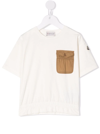 Moncler Teen Chest-pocket Cotton T-shirt In Beige